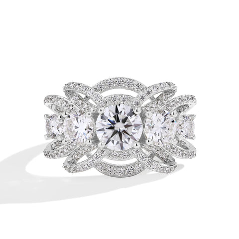 3-Reihen Ring mit funkelndem Zirkonia in Silber