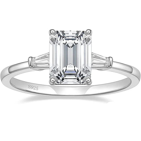 Eleganter 3-steiniger Verlobungsring aus 925 Sterling Silber mit rechteckige