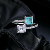 925 Sterling Silber Ring mit funkelndem quadratischem CZ und Paraiba-Turmalin