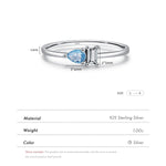 925 Sterling Silber Ring mit blauem Tropfen und rechteckigem CZ