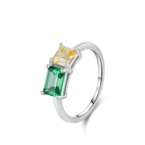 925 Sterling Silber Stapelring mit Smaragdgrünem Gelbem Rosa und Blauem Zirkon