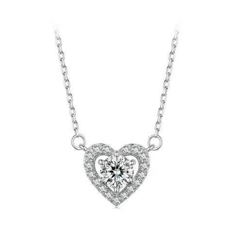 Herz-Halskette mit 0,5CT Moissanit-Diamant 925 Sterling Silber