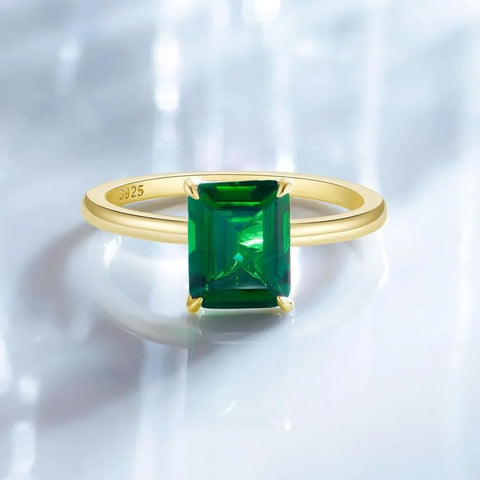 925 Sterling Silber Verlobungsring für Damen mit 3CT smaragdgrünem Emerald