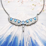 Phoenix Wing Halskette aus 925 Sterling Silber mit blauen Zirkonia