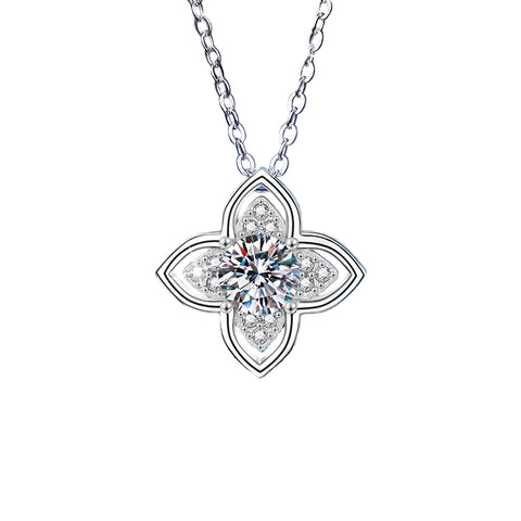 925 Silber Halskette mit 1 Karat Moissanit und floralen