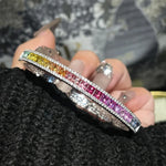 Bunte 925 Sterling Silber Armband mit Prinzess-Schliff Edelsteinen und Zirkonia