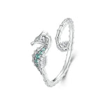 925er Sterlingsilber Ring mit grünem Seepferdchen und verstellbarem