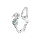 925er Sterlingsilber Ring mit grünem Seepferdchen und verstellbarem