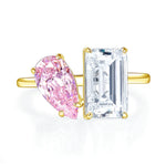 Goldfarbener Ring mit pinkem und blauem Zirkon  Damenring aus 925er Sterlingsilber