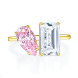 Goldfarbener Ring mit pinkem und blauem Zirkon  Damenring aus 925er Sterlingsilber