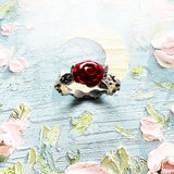 Ring mit roseroter Rose aus echtem 925er Sterling Silbe