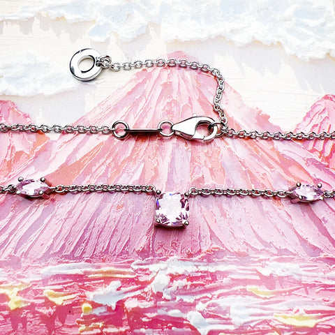 Rosa Stein Halskette und Ohrringe Set aus 925 Sterling Silbe