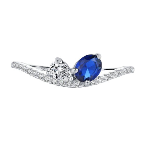 925 Sterling Silber Ring mit funkelndem blauen und weißen Stein für Frauen