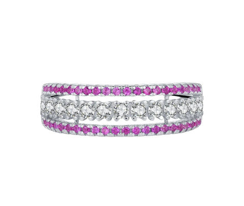 925 Sterling Silber Ring mit Pinken und Weißen Zirkonia