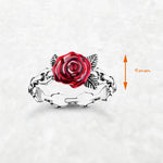 Ring mit roseroter Rose aus echtem 925er Sterling Silbe
