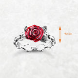 Ring mit roseroter Rose aus echtem 925er Sterling Silbe