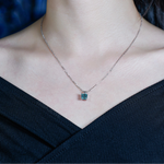 Halskette mit Moissanit Asscher-Schliff natürlicher Cyanfarbe,