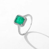 925 Sterling Silber Luxus Rechteckiger Smaragdschliff