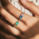 925 Sterling Silber Stapelring mit Smaragdgrünem Gelbem Rosa und Blauem Zirkon