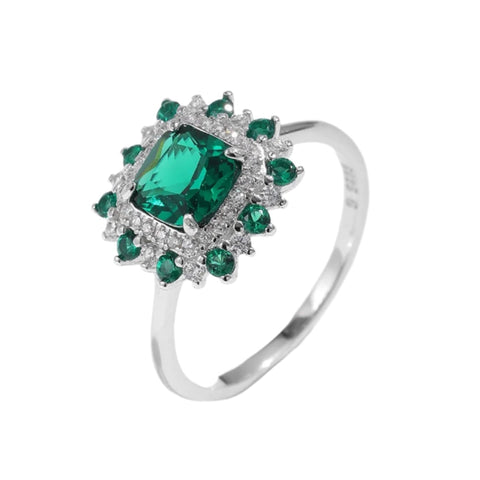 Damenring aus 925er Sterling Silber mit grünem Zirkon