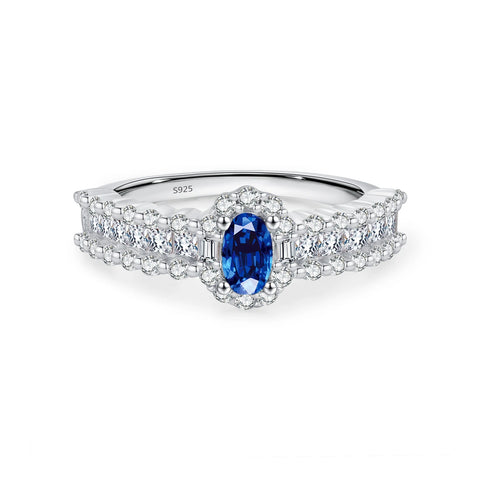 925 Sterlingsilber Funkelnder Royalblauer Ovaler CZ Luxusring mit klassischem