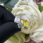 925 Sterling Silber Ring mit gelbem Citrin und zwei weißen Zirkonen für Frauen