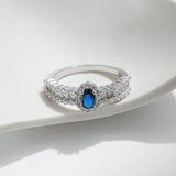 925 Sterlingsilber Funkelnder Royalblauer Ovaler CZ Luxusring mit klassischem