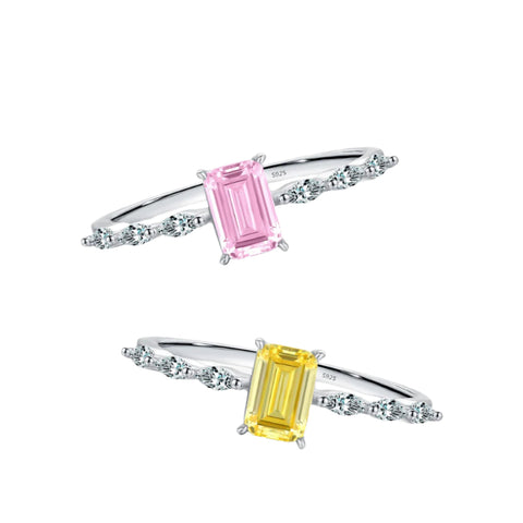 925 Sterling Silber Exquisite Ring mit rechteckigem pink und gelb Zirkonia