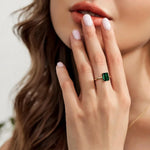 925 Sterling Silber Verlobungsring für Damen mit 3CT smaragdgrünem Emerald