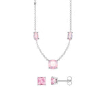 Rosa Stein Halskette und Ohrringe Set aus 925 Sterling Silbe