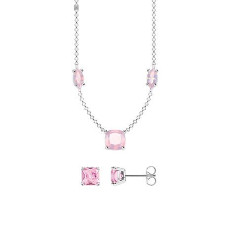 Rosa Stein Halskette und Ohrringe Set aus 925 Sterling Silbe