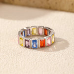 925er Sterlingsilber Valência Bunte Rechteckige Zirkonia Eternity Band Ring für Dame