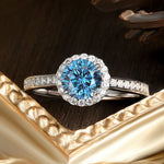 Ring mit 5ct blauer Moissanit und Zirkonia 925er Sterling Silber