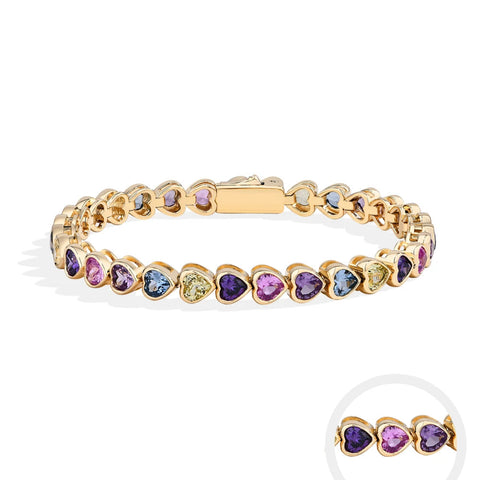 Herzform Farbsteinarmband aus S925 Sterlingsilber mit bunten Zirkonen für Damen