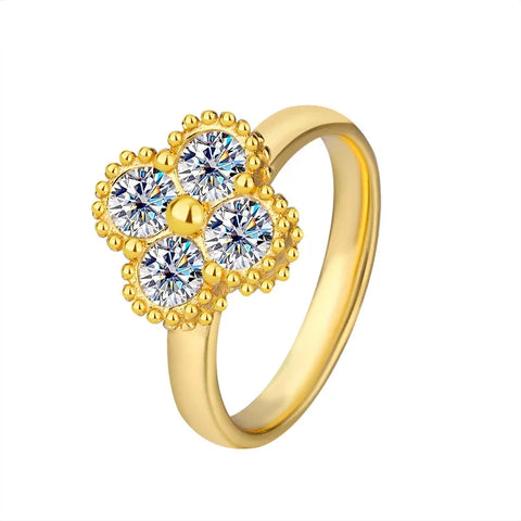 1.2CT Sterling Silber 925 Moissanit Ring mit Kleeblatt-Design