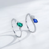 925 Sterling Silber Ring mit funkelndem blauen und weißen Stein für Frauen