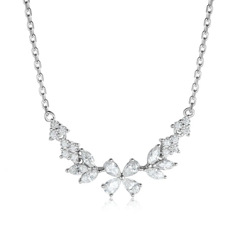 925 Silber & Moissanit Blumen Halskette mit funkelndem Design