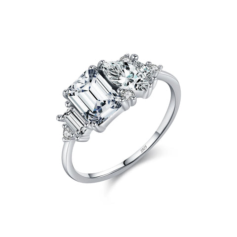 925 Sterling Silber Ring mit Marquise und rechteckigem Zirkoni