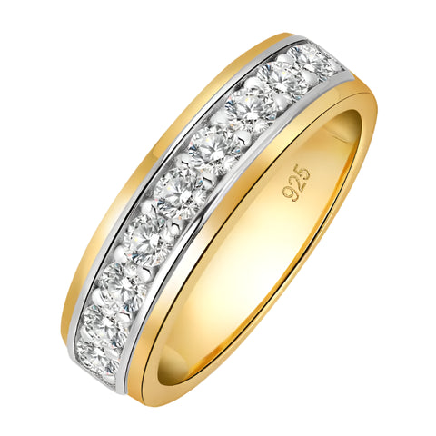 925 Sterling Silber Ring mit Moissanite Halb-Eternity Design Gold und Silber Akzent