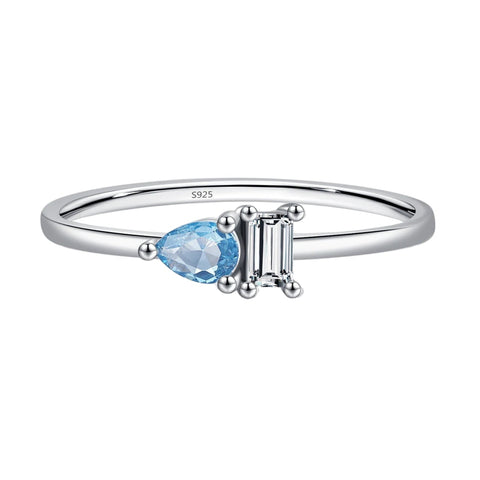 925 Sterling Silber Ring mit blauem Tropfen und rechteckigem CZ