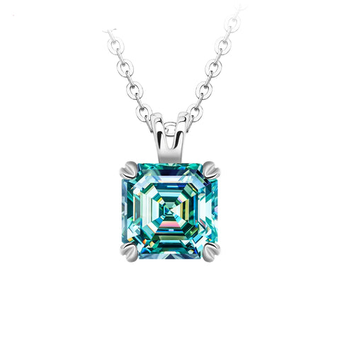 Halskette mit Moissanit Asscher-Schliff natürlicher Cyanfarbe,