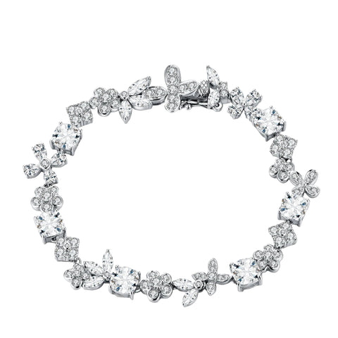 Armband aus 925 Sterling Silber mit Moissanit-Blüten & -Schmetterlingen
