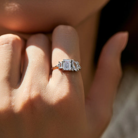 925 Sterling Silber Ring mit Marquise und rechteckigem Zirkoni