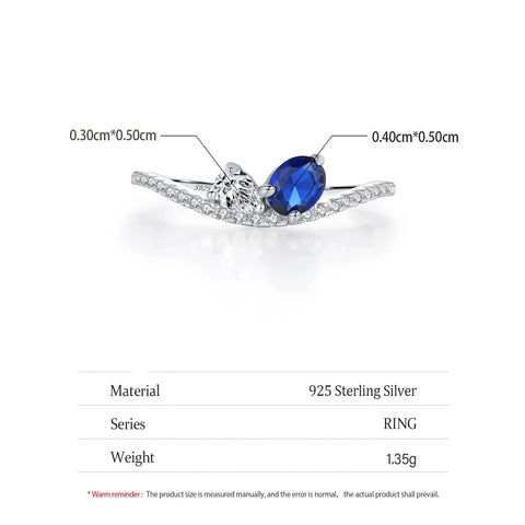 925 Sterling Silber Ring mit funkelndem blauen und weißen Stein für Frauen
