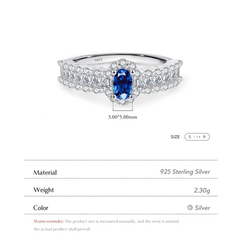 925 Sterlingsilber Funkelnder Royalblauer Ovaler CZ Luxusring mit klassischem