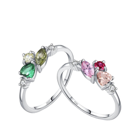 925 Sterlingsilber Ring mit bunten Zirkonia in Tropfenform für Frauen