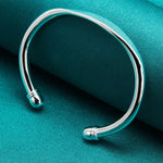 925 Sterling Silber Damen Cuff Bangle Armband mit Doppelkugel