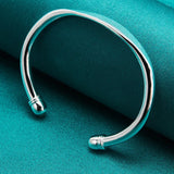 925 Sterling Silber Damen Cuff Bangle Armband mit Doppelkugel