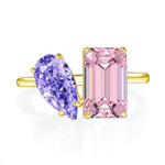 Goldfarbener Ring mit pinkem und blauem Zirkon  Damenring aus 925er Sterlingsilber