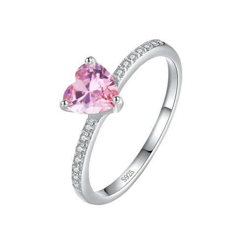 925 Sterling Silber FunkelnderRing mit Pinkem Herz
